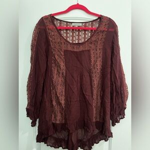 World Market Burgundy Lace Blouse – Size L/XL – Boho Chic